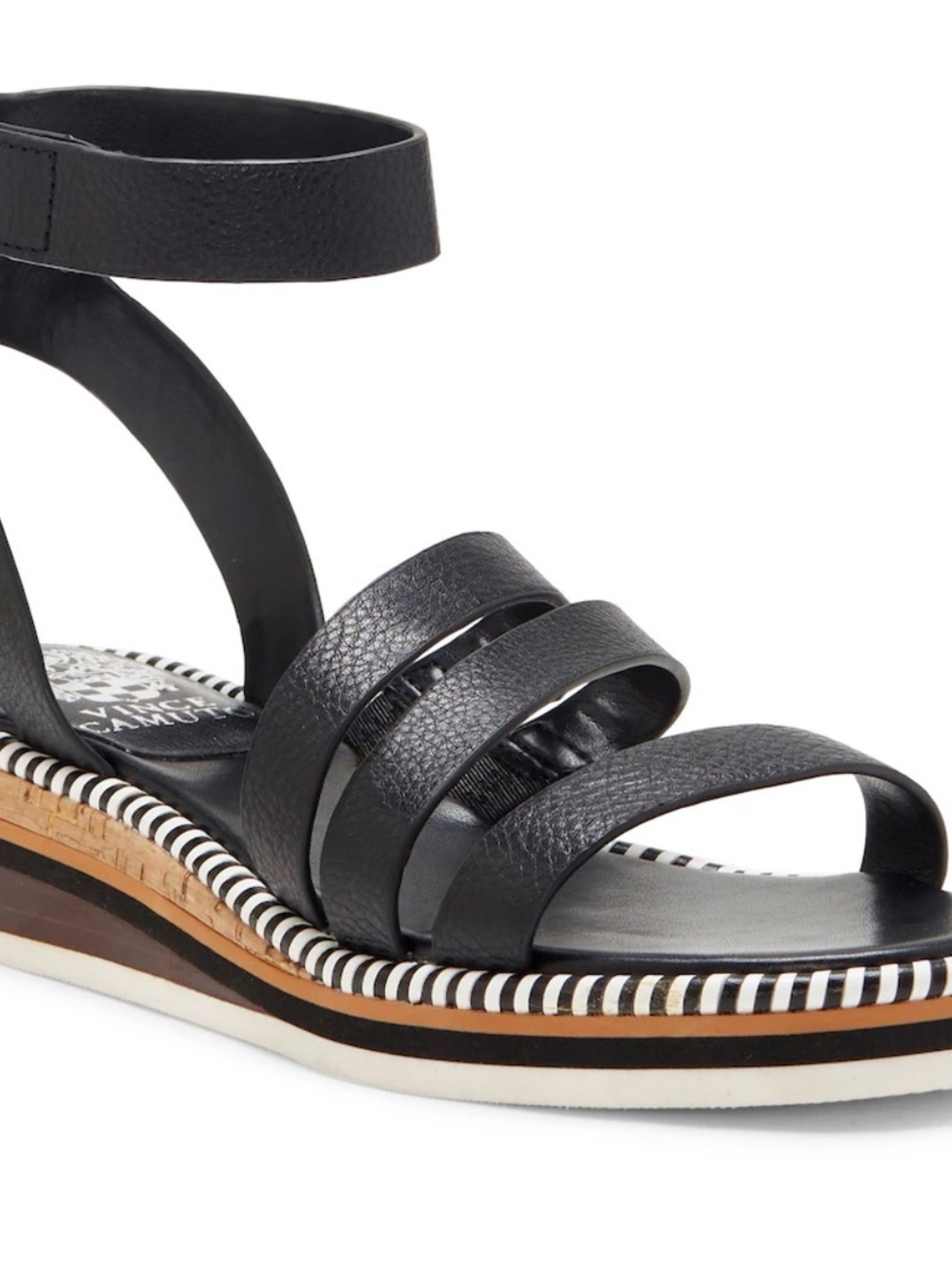 Vince Camuto Black Multi-Strip Platform Ankle Strap Sandal